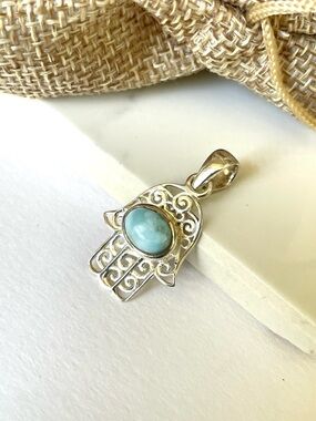 925 Sterling Silver, Larimar Hamsa 🪬 pendant!! “BOHO”